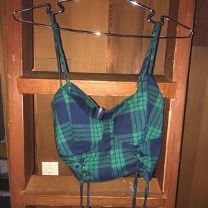 Green and Blue flannel Bralet/Bando